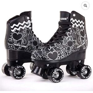 Skate Gear Sz 6 Kids Roller Skates - Black and White Graphic Doodle